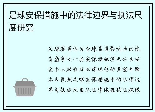 足球安保措施中的法律边界与执法尺度研究