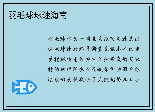 羽毛球球速海南